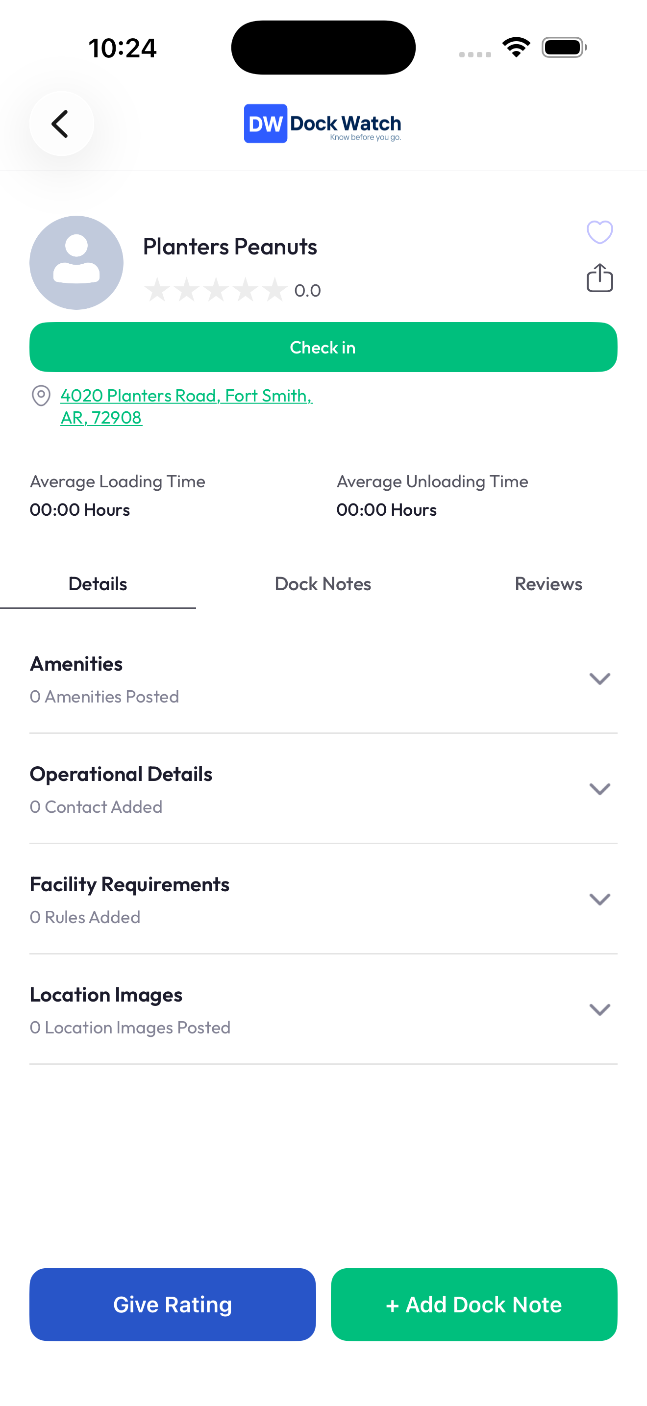 Facility detail screen